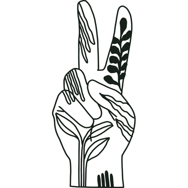 An animated hand doing a peace sign